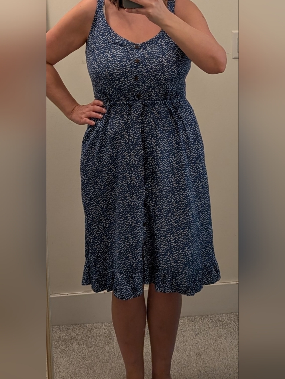 Papillon Blanc Navy Blue Printed Midi Sundress